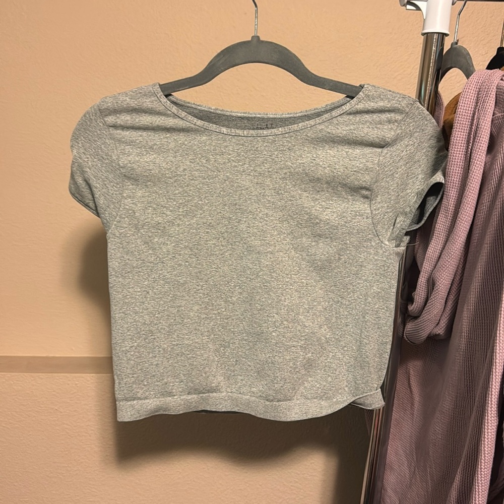 Free People Gray Cropped T-shirt